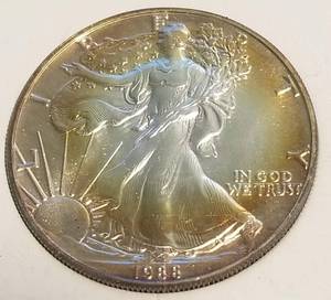 1988 AMERICAN SILVER EAGLE AMAZING TONING IN CASE