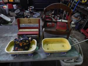 lot 9 image: Vintage Kids Toys, Stools & Cap Full Of McDonalds Pins