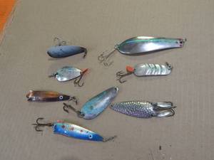 8-Fishing Lures, Big Doctor, Toby, Abu, Kalevq, Atom, Flamingo, marathon, Nebco, Tor-p-do