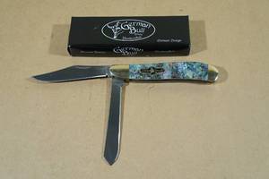 lot 93 image: German Bull 2 Blade Folding Pocket Knife - Abalone