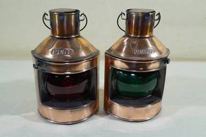 lot 158 image: Port and Starboard Decorative Brass Lamps