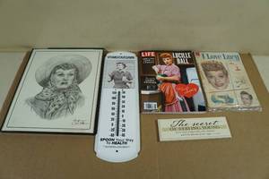lot 187 image: I Love Lucy Collectibles - Framed Sketch, Thermometer, Comic Book