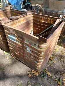 Pair of 31-inch X 34-inch X 29-inch deep Metal Containers Partially Filled with Pieces of Iron, Steel,