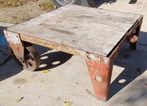 Vintage Railroad Depot 2-Wheel Cart - Measures 32-inches X 32-inches with 8-inch Iron Wheels