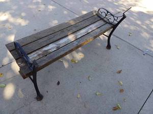 Reproduction Cast Iron Framed Wooden Park Bench, Cast Iron Back is Broken Off