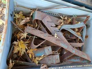 Three Large Metal File Drawers of Metal and One Drawer of Vintage Wood Roofing Brackets