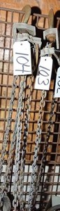Chain Hoist (103 and 104 are the same Chain Hoist and is being sold under 103. Mistakingly tagged w 2 Numbers
