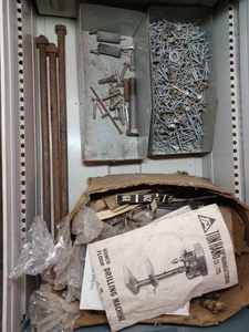 4-Drawer File Cabinet Full of Assorted New Roffing Nails, Assorted New Bolts, Three 5-inch Pulleys and More