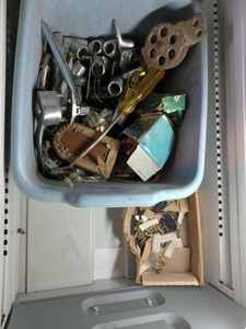 4-Drawer File Cabinet of New Wood Screws, Vintage Sliding Door Wheel, Metal Door Latches and Pulls, and More