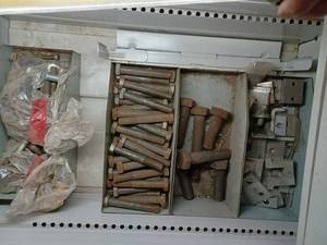 4-Drawer File Cabinet of 516 X 2 New Bolts, Shop Trays of Asst. Brackets and Plates, 1 12 X 2 Bolts, New Fine and