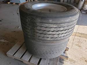 Pair of Used 44550R22.5 Tires on Aluminum Rims