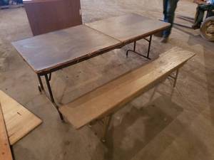 Folding Table and Wood Bench