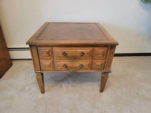 lot 30 image: Vintage Carved Side Table Pair by Bekins