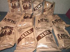 lot 412 image: Case of 12 Assorted MRES Meal Read...