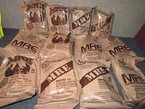 lot 413 image: Case of 12 Assorted MRES Meal Read...