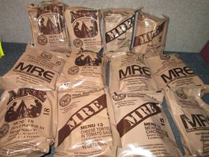 lot 415 image: Case of 12 Assorted MRES Meal Read...