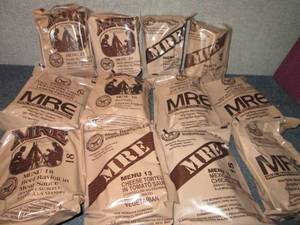lot 416 image: Case of 12 Assorted MRES Meal Read...
