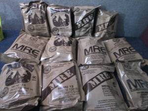 lot 418 image: Case of 12 Assorted MRES Meal Read...