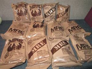 lot 421 image: Case of 12 Assorted MRES Meal Read...
