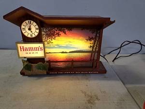 lot 1354 image: Hamms Beer Scrolling Light WallTable Clock
