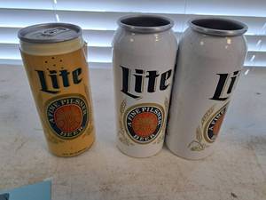 lot 1362 image: (2) Miller Lite Aluminum Cans, (1) Miller Lite Beer Can Phone