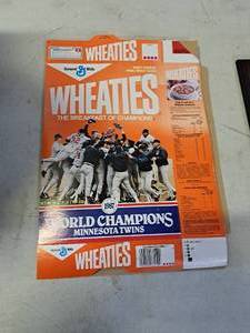 lot 1370 image: General Mills Wheaties 1987 Minnesota Twins World Champions Cereal Box (empty)