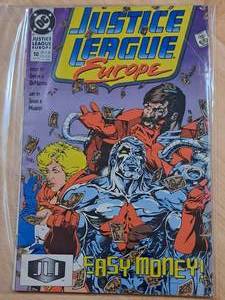 lot 1490 image: 1990 DC Comics 10_Jan Justice League Europe - Easy Money Comic Book