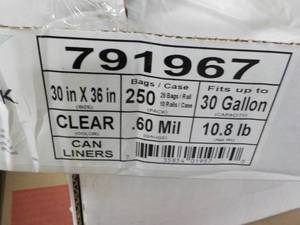 lot 37 image: Case of 30 Gallon Clear Trash Bags...