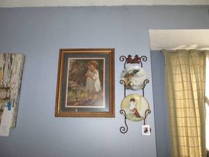 lot 341 image: Framed art and a collector plate ra...