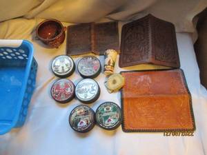 lot 763 image: Basket of handmade leather wallets,...
