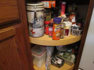lot 391 image: Lazy Susan cupboard loaded with bak...