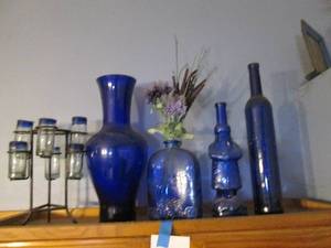 lot 407 image: Cobalt blue glass ware. 5 piece lot...