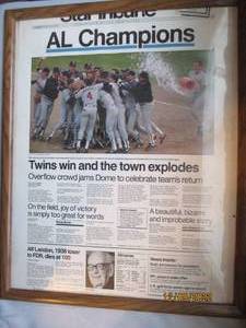 lot 811 image: Twins Championship Win Newspaper fr...