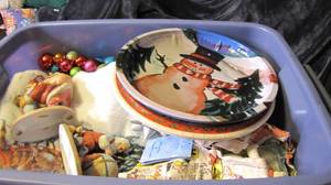 lot 78 image: Covered tote with Christmas decor. ...