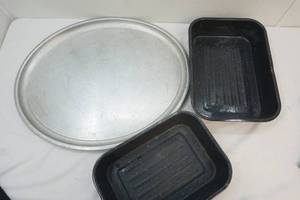 lot 159 image: enamel pans, platter