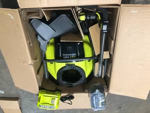 lot 11 image: Ryobi 40V HP Brushless 18 in. Single-Stage Cordless Electric Snow Blower with 6.0 Ah Battery and Charger customer return review pictures