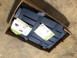 lot 28 image: Keter Troy Midnight Blue Plastic Adirondack Chair, Open Box, Review all pictures