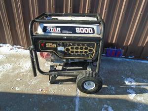 lot 102 image: Northstar 8000 watt Honda powered generator. 110220 volt. Used & Tested with drill on 110. Working unit. As shown. THIS ITEM HAS A RESERVE