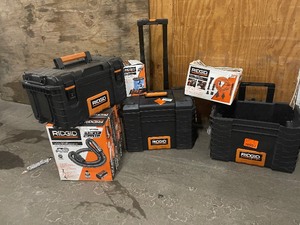 Lot of assorted Ridgid assorted storage boxes and various accessories various models and conditions customer returns see pictures