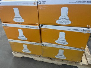 Pallet with 24 cases of Commercial Electric 5 in. White Recessed Can Light Baffle Trim (6-Pack) not used see pictures