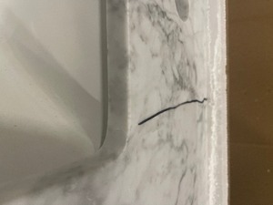 Home Decorators Collection 73 in. W x 22 in. D Marble Double Trough Sink Vanity Top in Carrara Damaged - hair like cracks review pictures