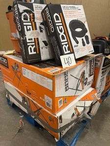 Pallet with assorted Ridgid tools and accessories various models and conditions customer returns