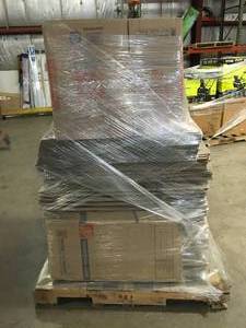 Pallet with assorted Home Depo Moving Storage Cardboard boxes various sizes and conditions not used Tall Pallet see pictures