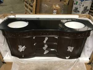 Home Decorators Chelsea 72 in. W Double Bath Vanity in Antique Cherry with Granite Vanity Top in Black review pictures