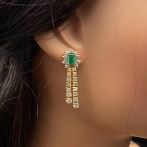 6.50 ctw Natural Emerald & Diamond Halo Cluster Fringe Dangle Formal Earrings in 14k Yellow Gold $17,500 Retail VIDEO