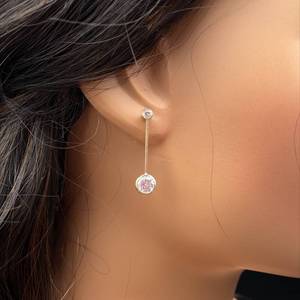Cubic Zirconia 2-Stone Linear Dangle Drop Bezel Earrings in 14k Yellow Gold