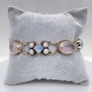 Designer Nicky Butler Rose Quartz, Seed Pearls &amp Rainbow Moonstone Twisted Rope Ornate Bracelet