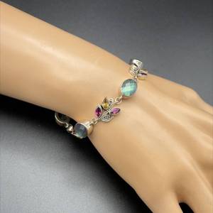 Colorful Gemstone Garden Floral &amp Leaf Milgrain Bracelet