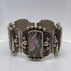 Vintage TAXCO Mexico Abalone Shell Hinged Bracelet