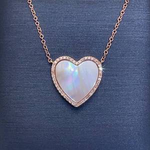 Heart-Shaped Mother of Pearl Diamond Necklace, Delicate, Opalescent, in 14k Pink Gold New - $1899 Retail VIDEO